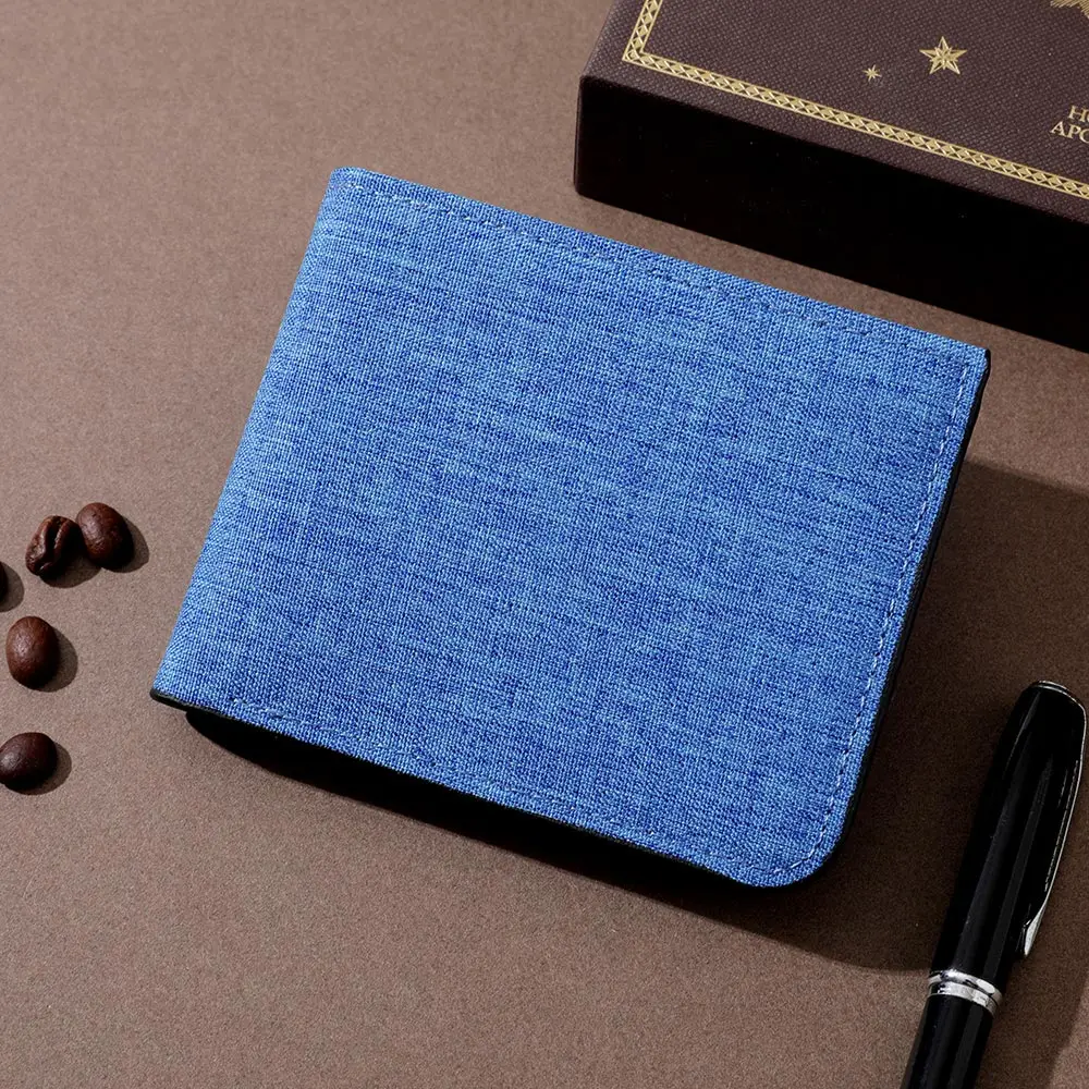 1Pc Men's Wallet Canvas Simple Casual Double Fold Photo Card Holder Men's Short Wallet
