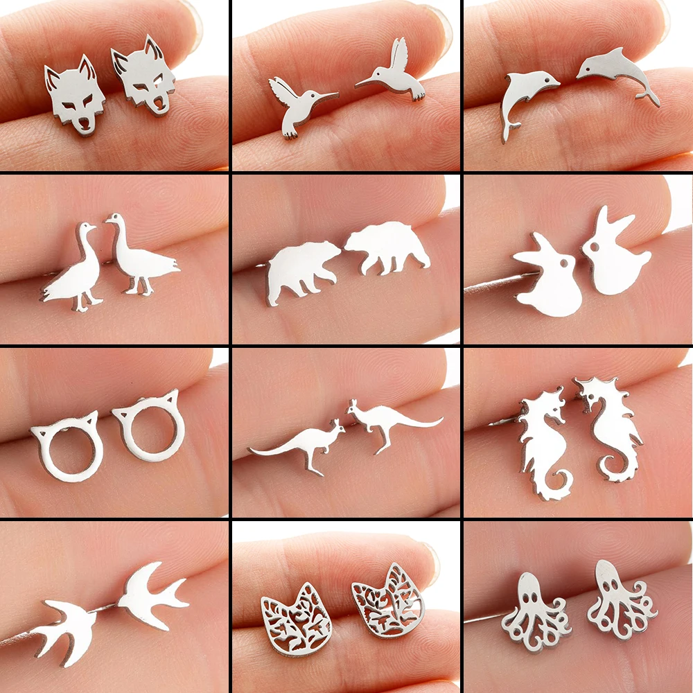 Stainless Steel Vicious Wolf Head Earrings For Women Man Mini Animal Pendientes Tiny Ear Maxi Accessory Orecchini Aros Wholesale