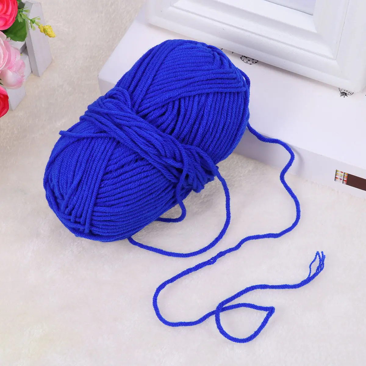 Milk Cotton Yarn Chunky Soft Crochet Knitting Yarn for Sweaters Hats Scarves DIY Royal Blue 50G Knitting Accessories