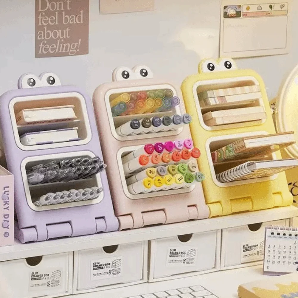 Removable Desktop Slanting Organizer Cartoon Colorful Cosmetics Storage Box Angled Design Large Capacity Brush Storage Container