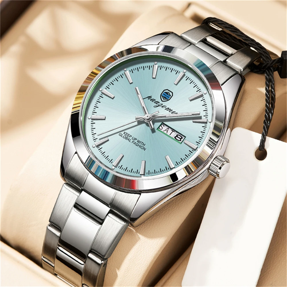 

PAAZOMU Роскошные кварцевые мужские наручные часы Спортивные мужские часы Водонепроницаемые светящиеся мужские часы из нержавеющей стали с датой недели Мужские часы Reloj