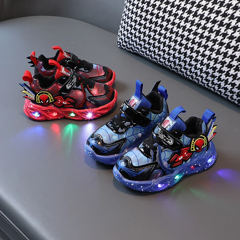 Disney Spiderman Children Casual Shoes LED Leisure Baby Girls Boys Shoes Led Lighted Kids Sneakers Infant Tennis