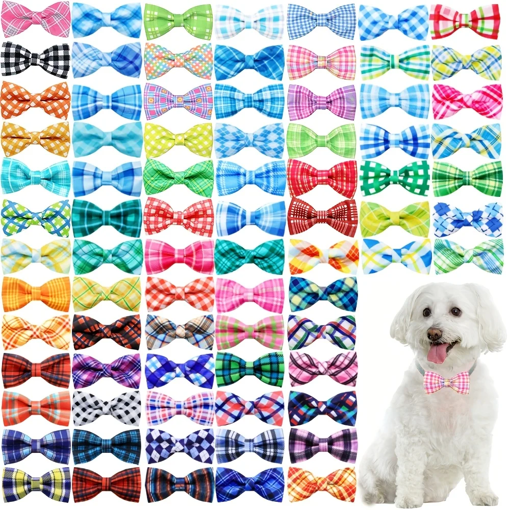 

50PCS Plaid Dog Collars Accessories Elastic Bands Removable Pet Dog Bowties colorful fashion dog bow ties pet supplies for dogs