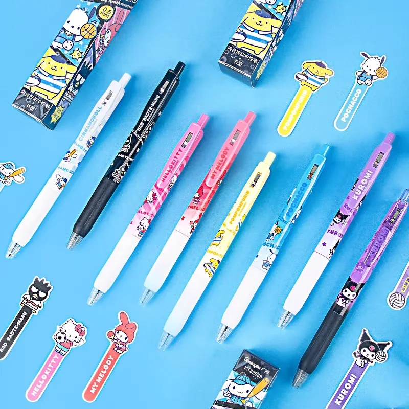 Sanrio-Cute Cartoon Press Pen, Black Writing Pen, Kawaii Kuromi Melody, Abastecimento Escolar, Daopamine feliz, 0.5mm, 24Pcs