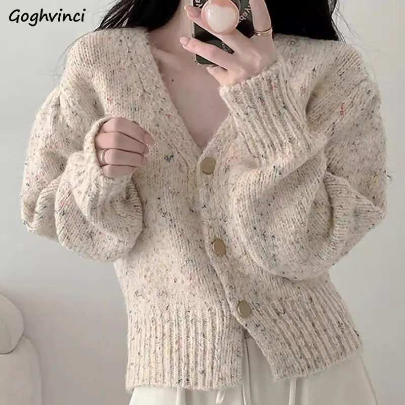 

Colorful V-neck Sweater Cardigans Women Preppy Style Autumn Winter Girls Korean Fashion Cropped Outerwear Leisure Sweet Knitwear