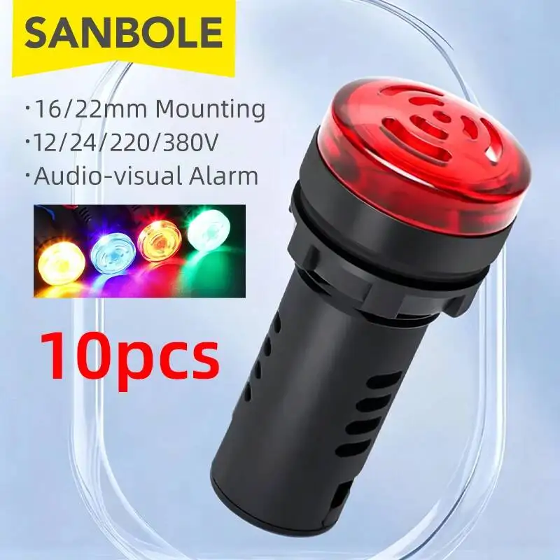 10pcs Flash Buzzer 16/22/mm AD16-22SM AC/DC 220V24V12V Loud Intermittent Audible And Visual Alarm With LED Light