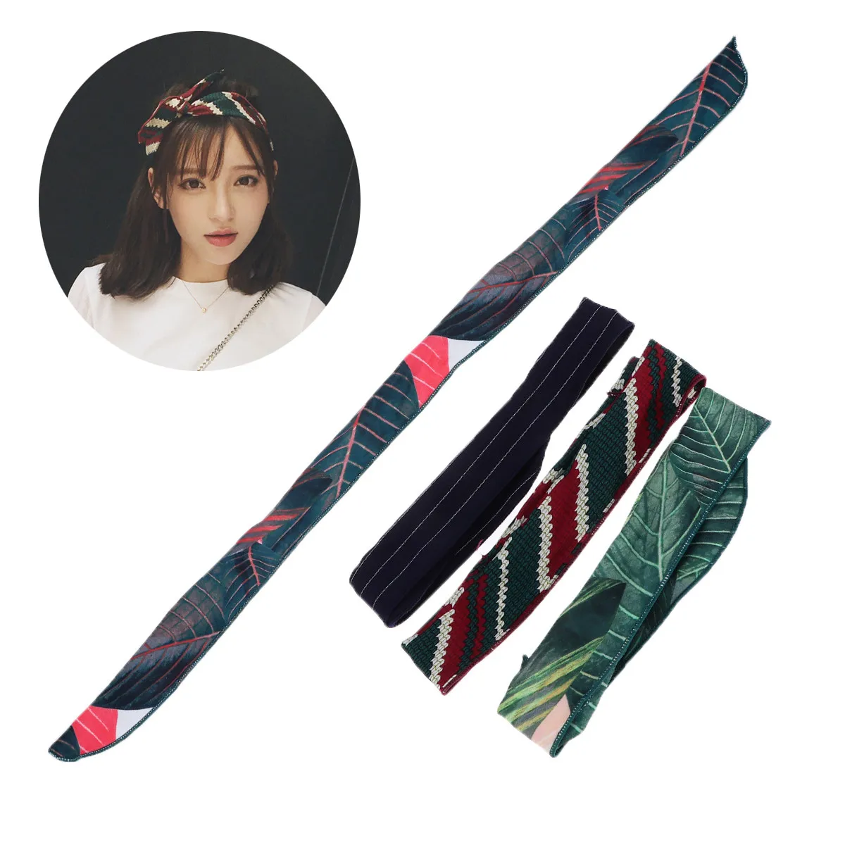 

4Pcs Vintage Bow Wire Headbands Soft Chiffon Hair Wraps for Women Girls Japanese Banana Leaf Pattern Wire Hair Accessory