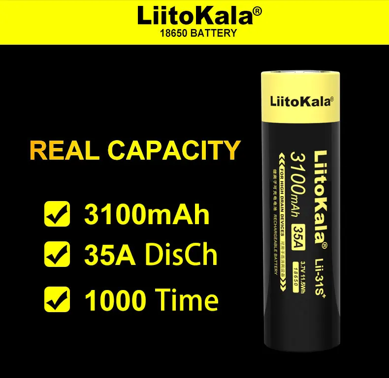 LiitoKala Lii-31S 18650 Battery 3.7V Li-ion 3100mA 35A Power Batteries high drain devices Flat head