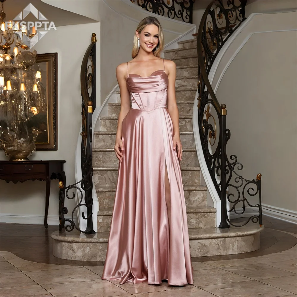 

Dusty Rose Long Evening Dress A Line Spagehtti Straps Floor Length 2026 Wholesale Women Formal Gowns For Wedding Party