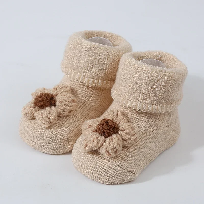 Kaus kaki bunga untuk bayi, Kaos Kaki lembut Anti Slip motif bunga imut, kaus kaki lantai musim gugur musim dingin untuk bayi baru lahir umur 0-3 tahun