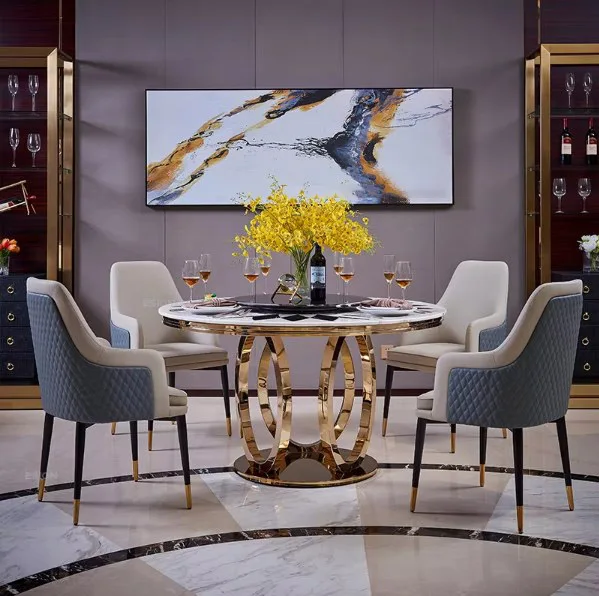 Factory Supplying Customized Marble Top Stainless Steel Restaurant Round Dining Table Tables With Rotating Centre