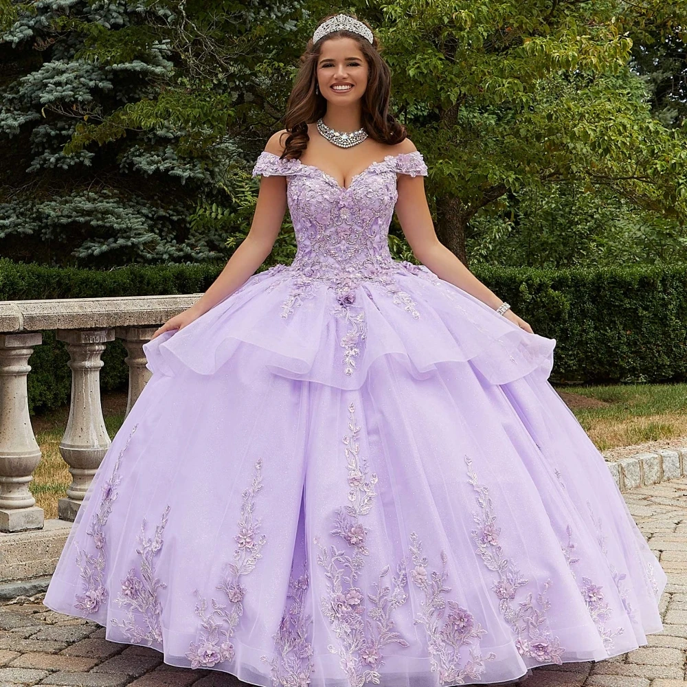 EVLAST klasyczny niebieski kryształowa sukienka na Quinceanera suknia balowa z cekinami z odkrytymi ramionami 3D kwiaty gorset Vestidos Para XV Años TQD117