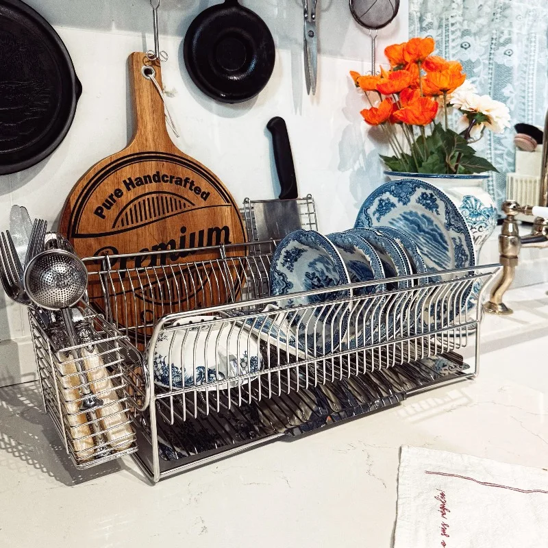 

Stainless Steel Dish Rack Drainer Silver Kitchen Sink Drying Organizer Space Saving Countertop Storage Kitchen Storage Rack