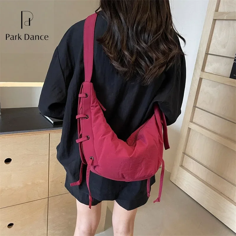 

Shoulder Bag for Women Men Adjustable Strap Crossbody Bag Nylon Solid Crescent Croissant Bag for Travel Shopping