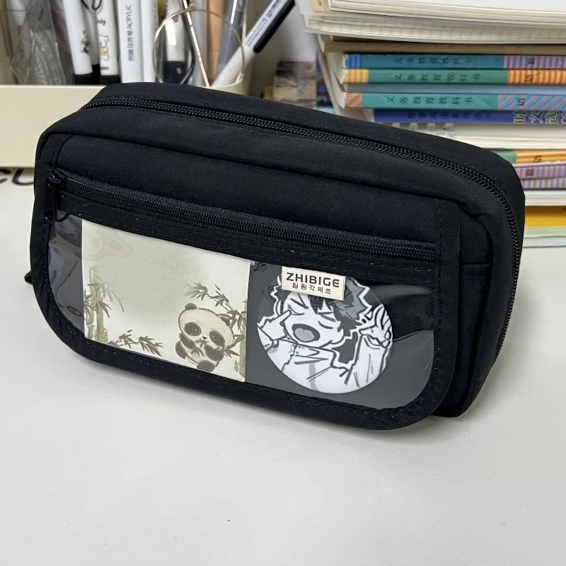 Kawaii Large Capacity Pencil Case 3 Compartment Pouch Pen Bag Double Side Opening Student Stationery Organizer School Supplies