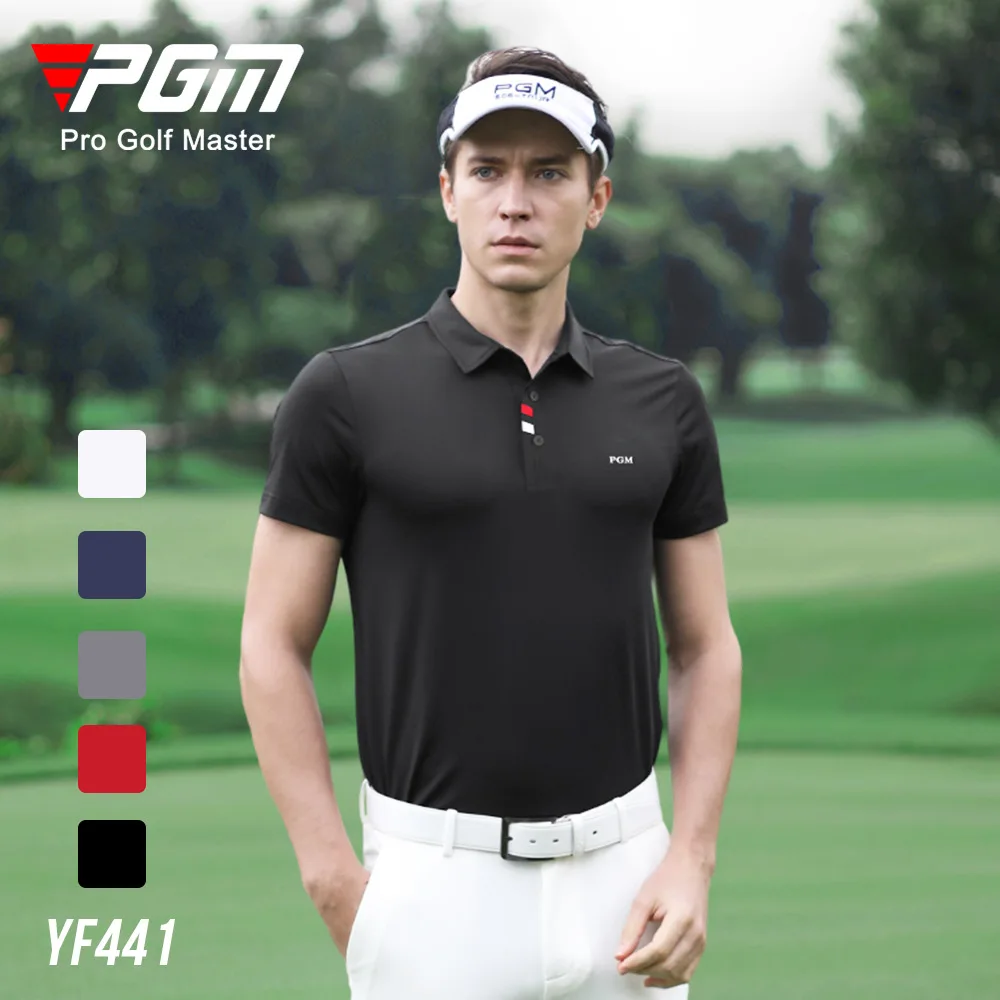 

PGM Men Short Sleeve Polo Shirts Summer Breathable Golf T-shirt Male Dry Fit Tops Elastic Golf Apparel Muscle Sports Wear M-2XL