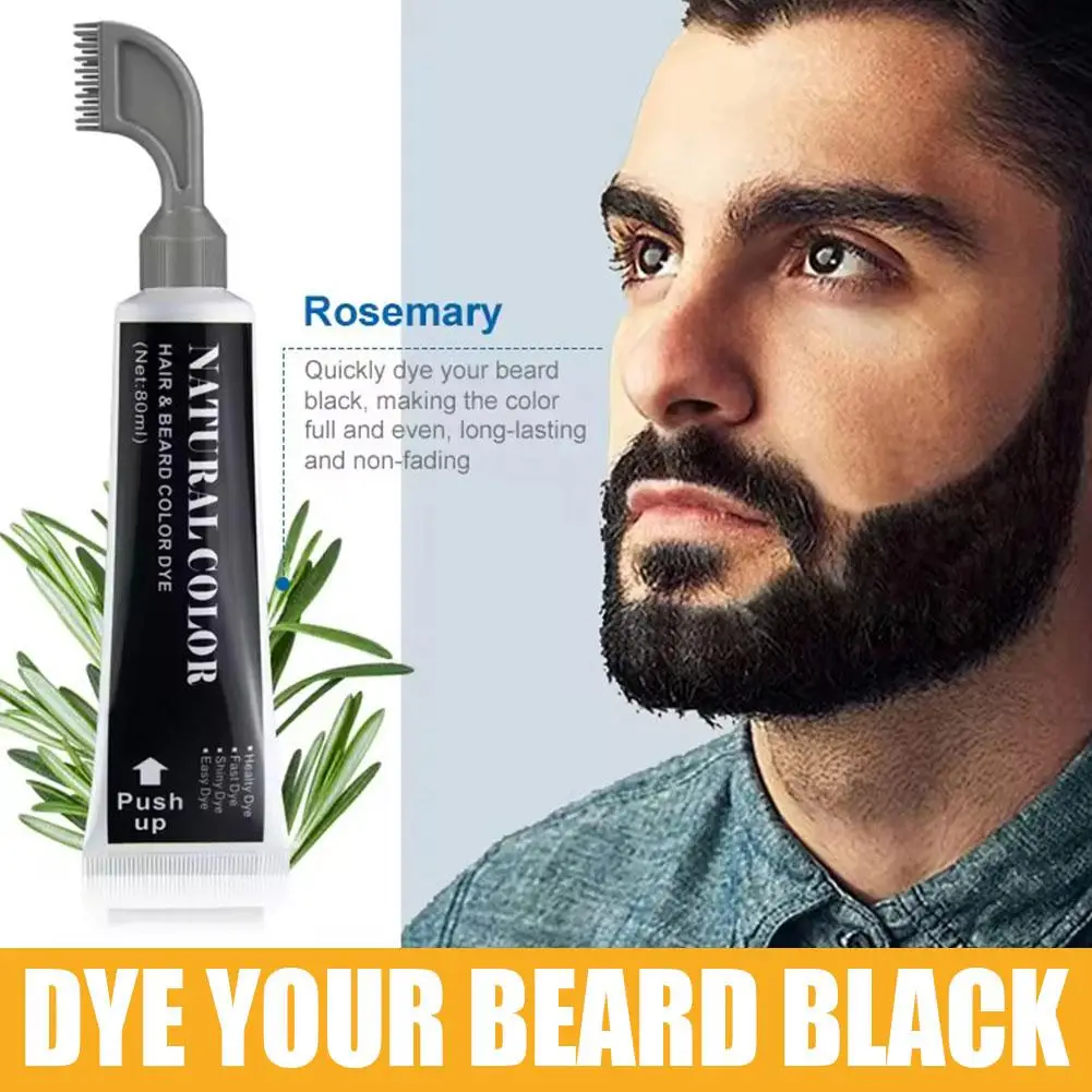 80ml Men's Mustache & Beard Dye For Gray Hair Coverage Natural Black Fruit And Vegetable Beard Stain With Brush For H3r5