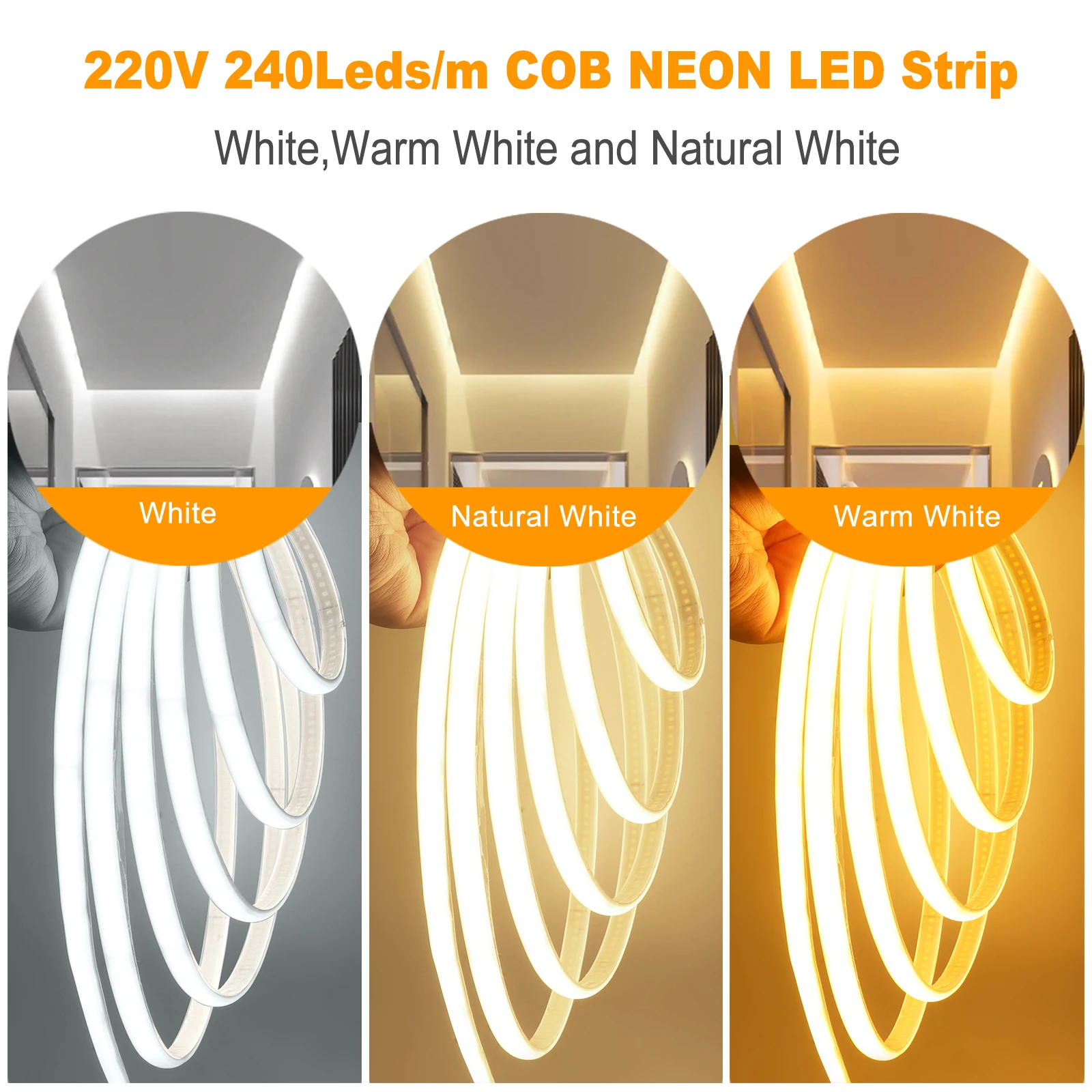 Dimmable Remote Control 220V COB LED Strip Light With Adhesive Tape Super Bright 240LEDs/M Waterproof Neon Strip Flexible Ribbon