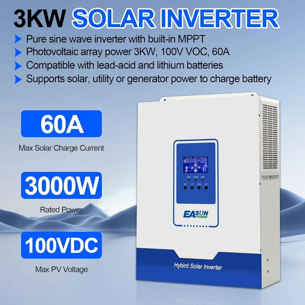 Inversor Solar de onda sinusoidal pura de 3000W, 24V a 110V/120V, controlador MPPT integrado de 60A, adecuado para RVs doméstico, se puede utilizar