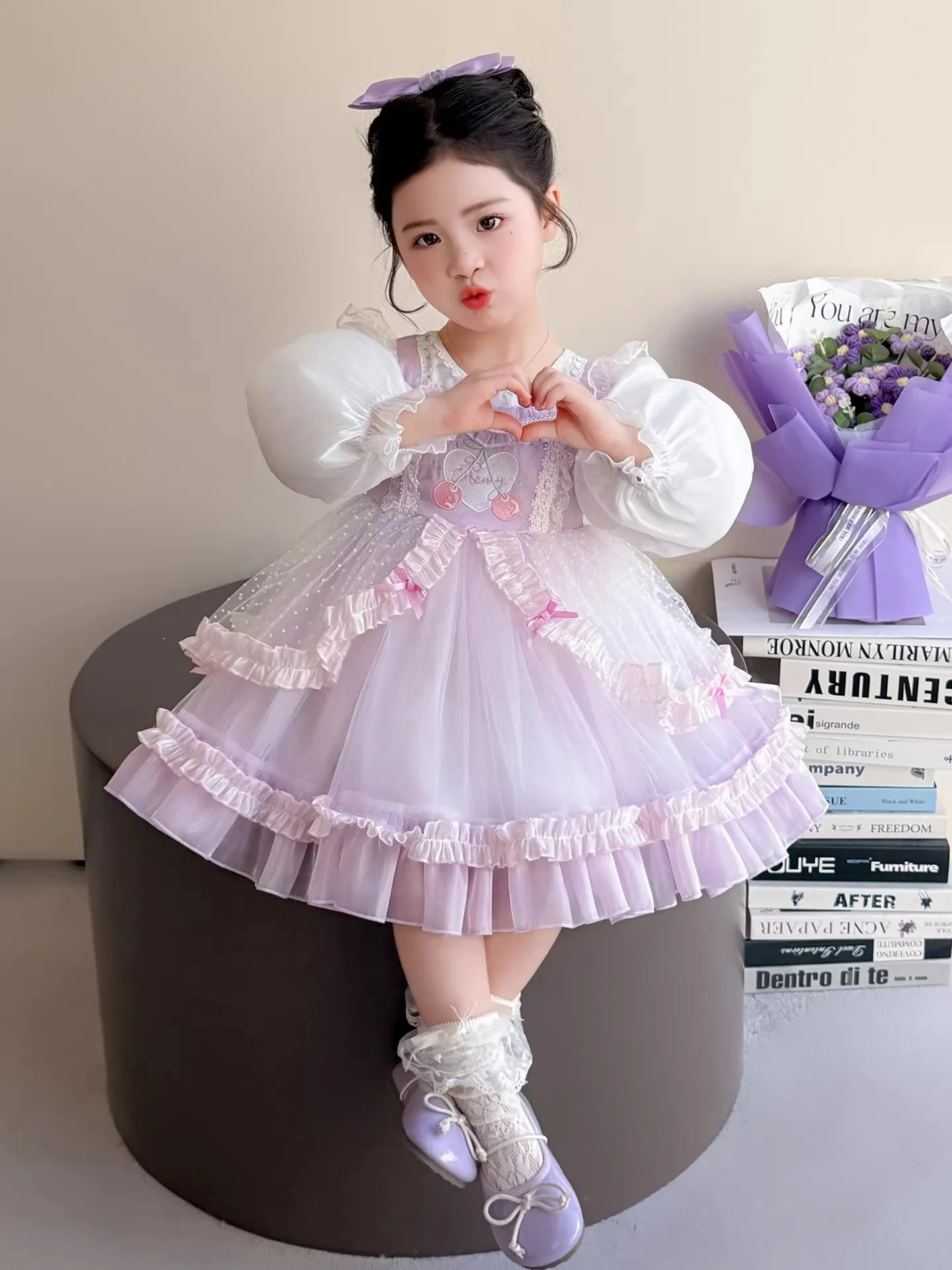 New 2026 Spring Autumn 2-10 Years Children Clothes Fashion Baby Kids Princess Birthday Party Long Sleeve Lolita Dress For Girls