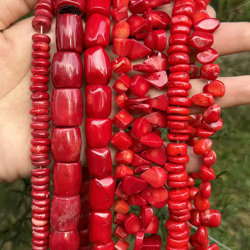 Natural Red Coral Stone Beads Spacer Loose Strand 15 Inches For DIY Necklace Bracelets Earring Jewelry Making