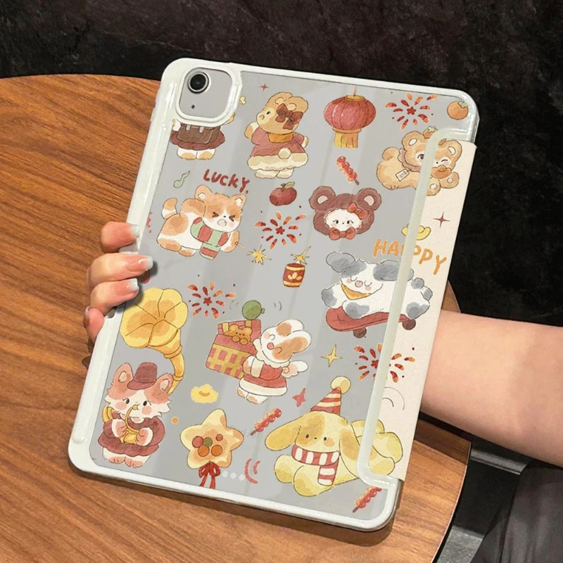 Protective Cover for IPad Air 5 2022 Air 4 Case Pro 11 2nd 3rd 4th Ipad Mini6 8.3 Cute Cartoon Animal Tri-fold Funda 10th Funda