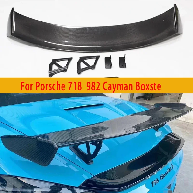 For Porsche 718  982 Cayman Boxster Carbon Fiber Tail fins Rear Trunk Spoiler Guide Wing Rear Wing GT4 Style Car Accessories