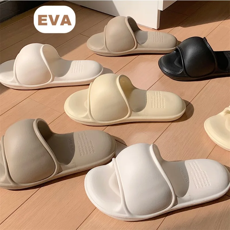 New summer home Japanese solid color bedroom slippers casual simple EVA soft comfortable one word cool slippers women men