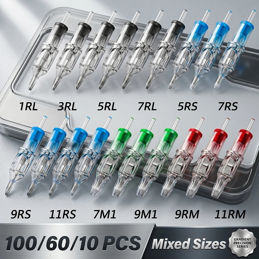 Premium Tattoo Cartridge Needles 100/60/10PCS Mix Sizes RL RS RM M1 Disposable Sterilized Safety Membrane for Rotary Machine Pen
