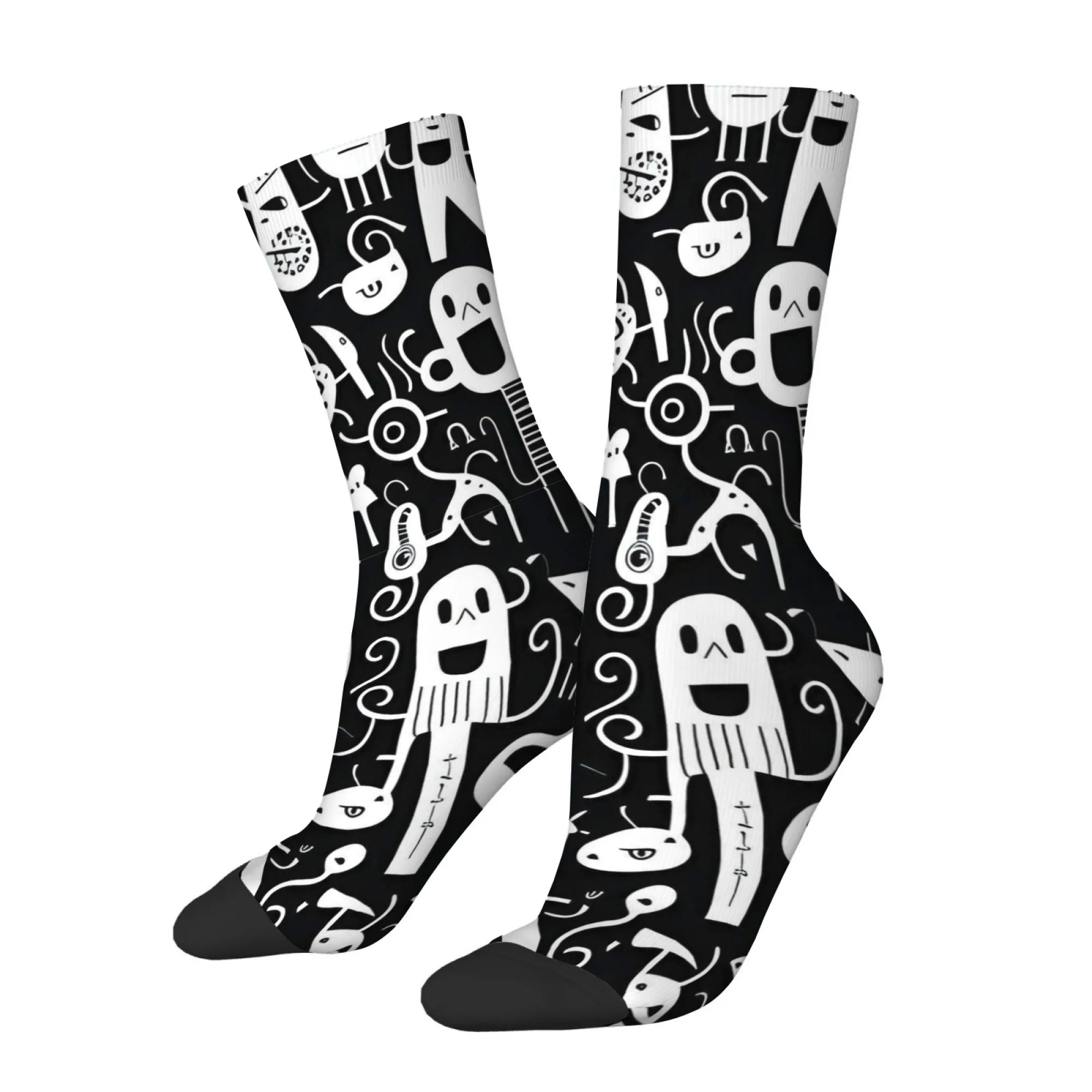 Black White Graffiti Quirky Print Men's Socks Comfortable Breathable Skin-friendly Street Hip-hop Fashion Outdoor Sports Socks