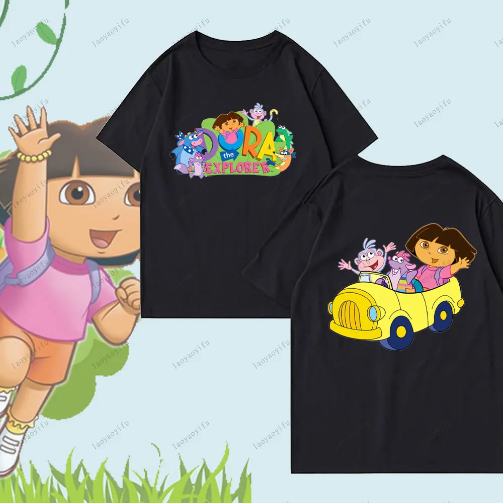 تي شيرت دورا ذا اكسبلورر اللطيف هاراجوكو بنمط الرسوم المتحركة للجنسين والنساء والرجال سويت شيرت قطني عالي الجودة موضة الشارع #3