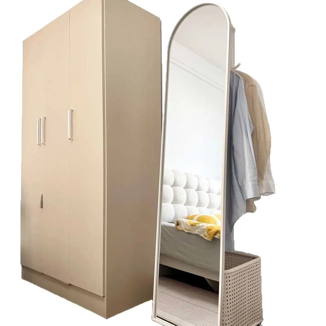 

Cream wind full body mirror rotating full-length mirror fitting mobile floor hanger floor coat rack
