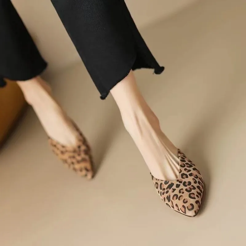 

Leopard/Black Women Slippers Flock Summer Outside Slides Mules Shoes Thin Low Heels Fur Design Casual Ladies Slides Slippers 39