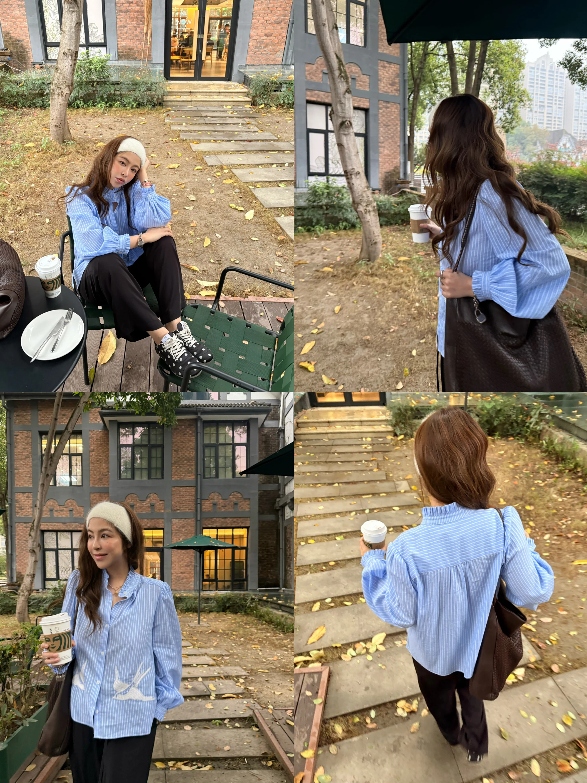 

Синяя рубашка с вертикальными полосками и вышивкой из чистого хлопка 3ts 0313 в ретро-стиле на пуговицах с кружевным воротником и рукавами для женщин