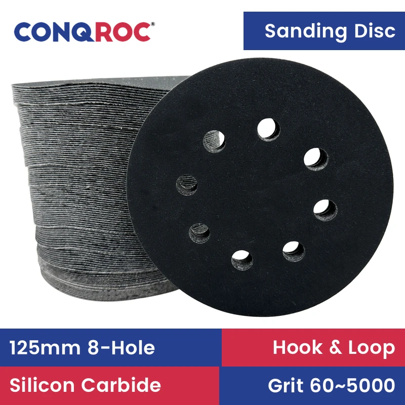 125mm-5-inch-8-hole-sanding-discs-silicon-carbide-waterproof-wet-dry-sandpapers-hook-loop-100-piece-grit-p60~5000