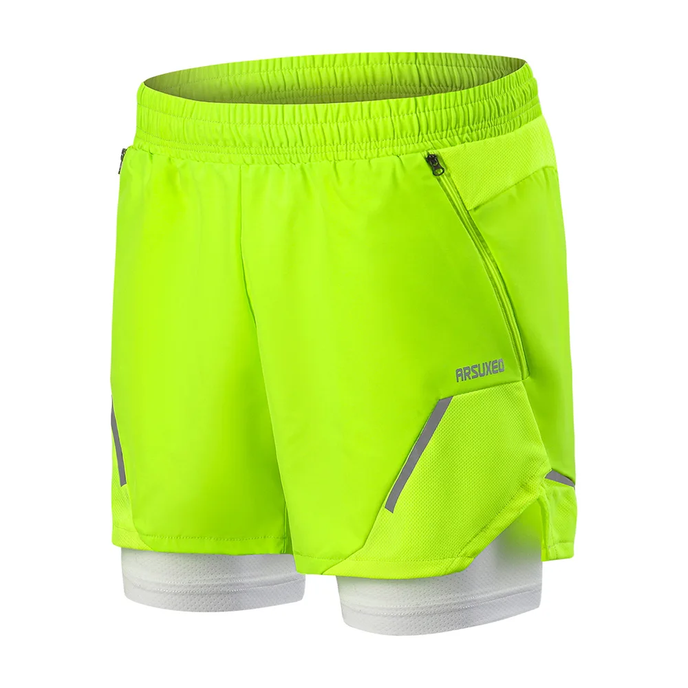 ARSUXEO-pantalones cortos para correr para hombre, ropa de entrenamiento 2 en 1 para gimnasio, Crossfit, Fitness, trotar, B210