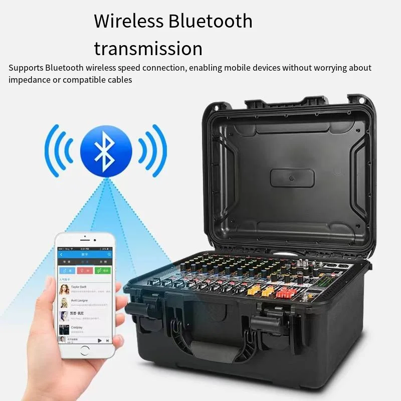 8-Channel professional mixer, stage performance, conference mixer USB with Bluetooth reverb effect, power amplifier
