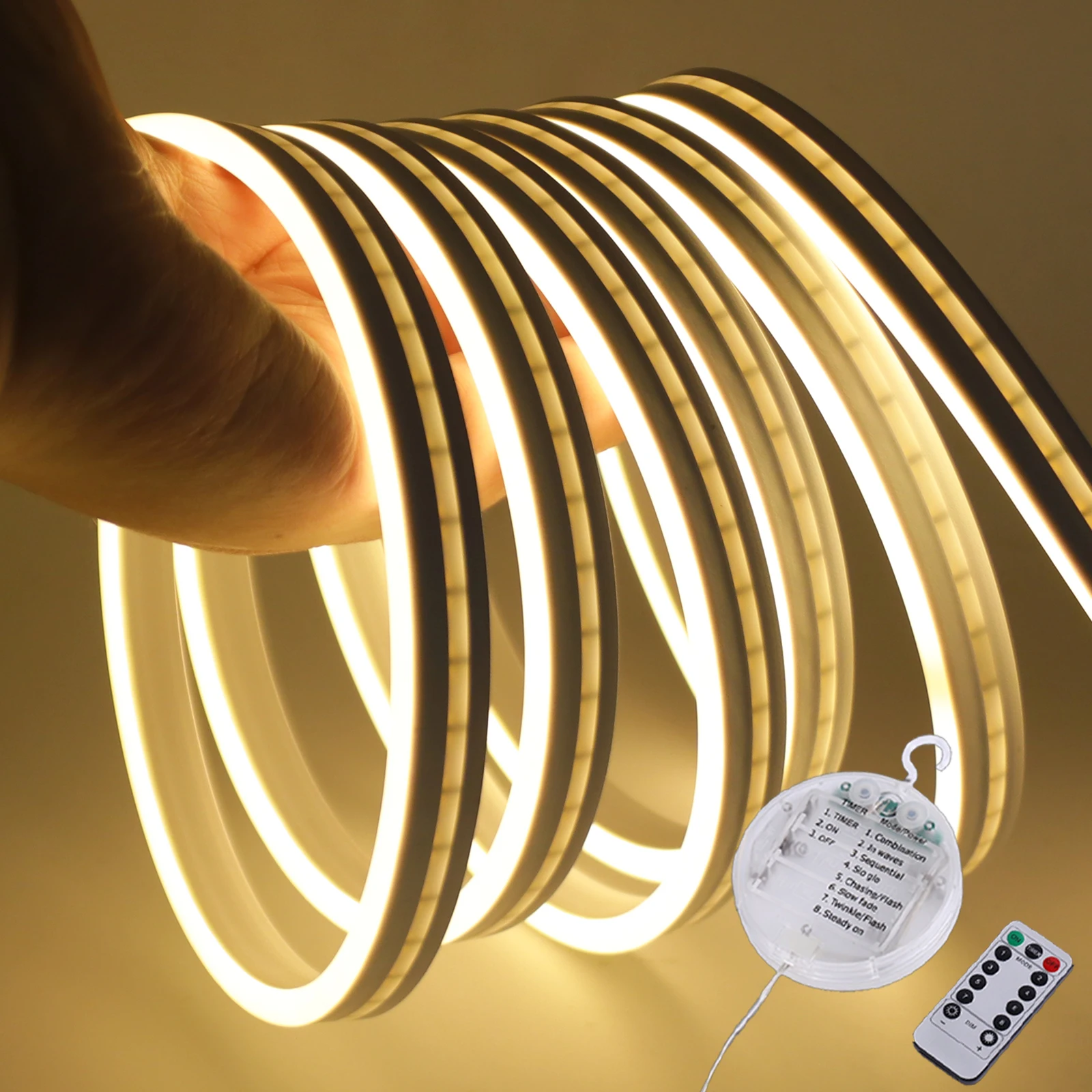 3AA Battery Box 5V LED Neon Strip Light With Remote White Yellow Pink Red ICE Blue 120LEDs/M Waterproof Flexible Lamp Room Decor