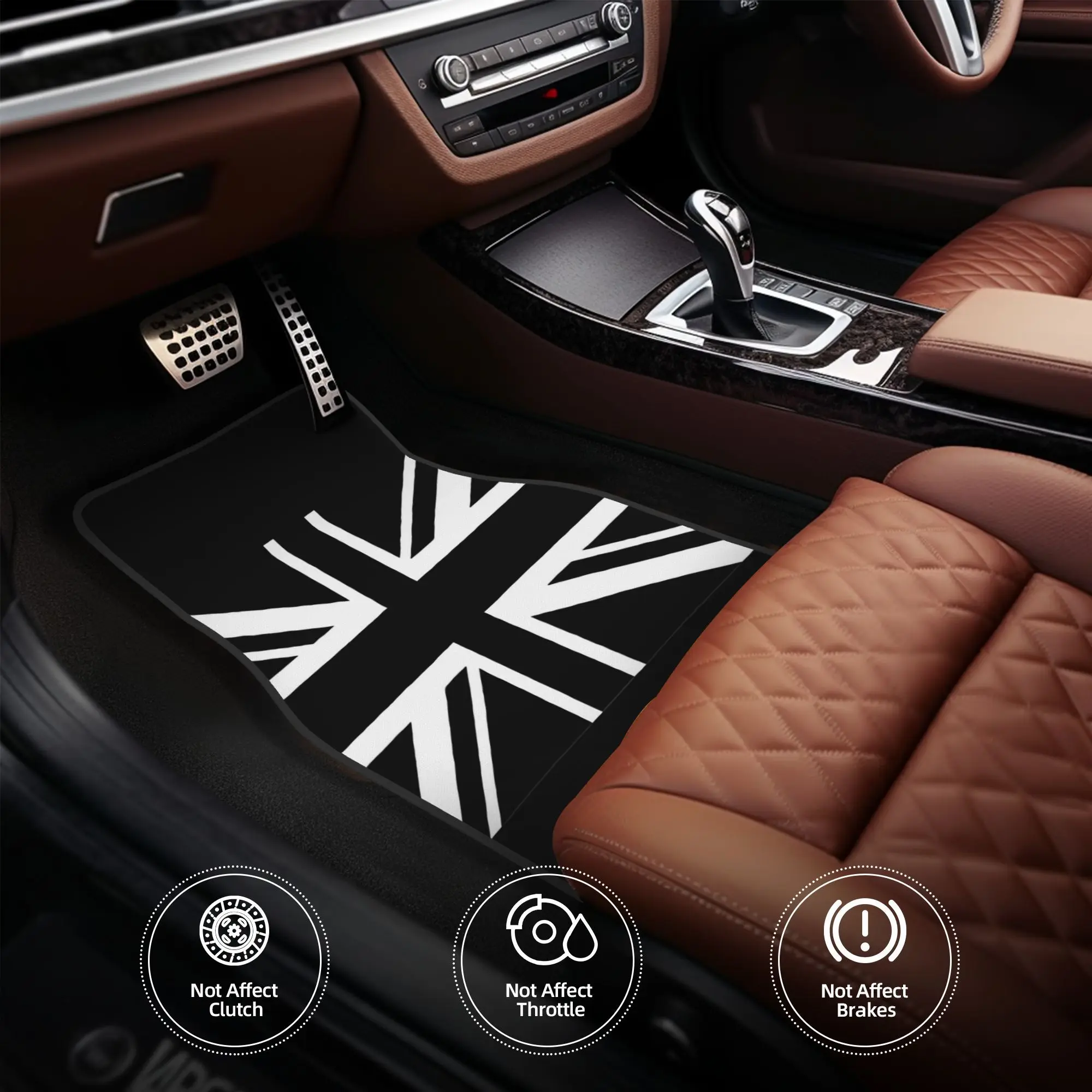 4pcs Union Jack Car Floor Mats - British Flag Design (Union Jack), Non-Slip Grip, Full Coverage Front & Rear Seats, Easy-to-Clea