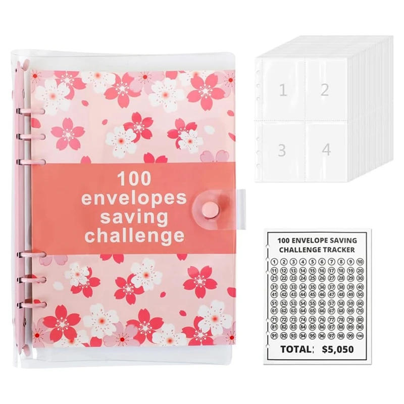 

100 Envelope Challenge Binder Fun Way To Save 5,050 - Savings Challenges Binder, Budget Binder With Cash Envelopes Durable