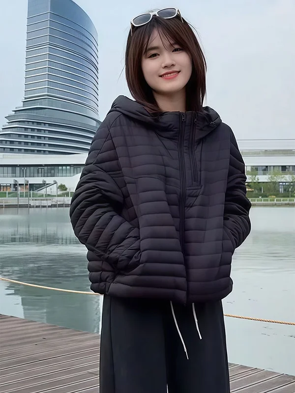 

Женская теплая хлопковая куртка свободного кроя с капюшоном в корейском стиле, больших размеров, универсальная верхняя одежда, осень-зима, новинка