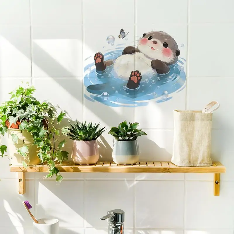 NEW Otter Toilet Tank Sticker Ocean Wave Vinyl Adhesive Bathroom Wall Decal Home Decor Waterproof Removable Bathroom Accessories