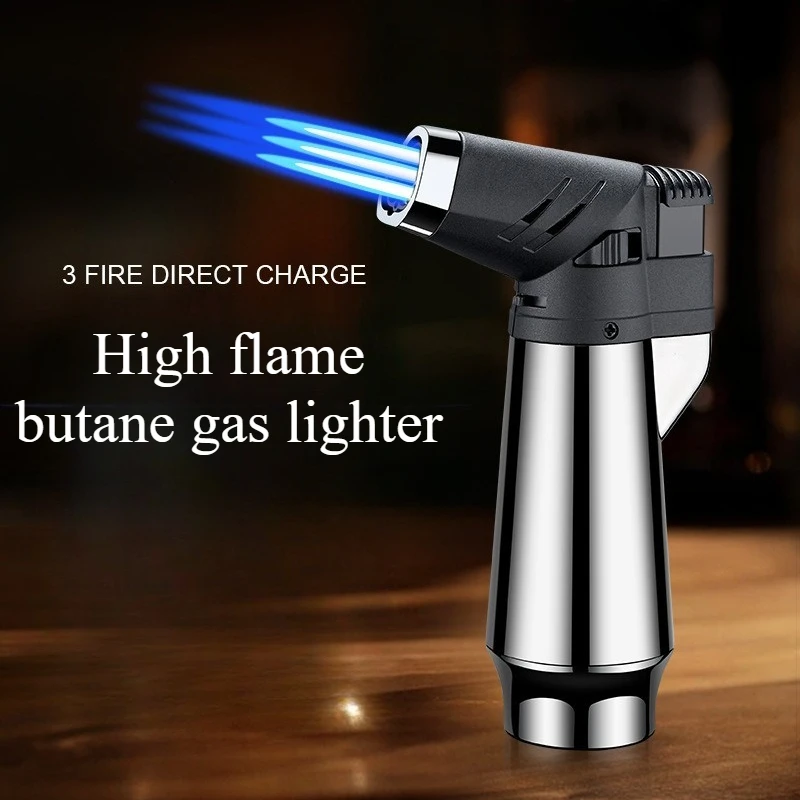 

Torch Butane Gas Lighter Direct Charging Three Fire Blue Flame Spray Gun Windproof Cigar Outdoor Kitchen Portable Welding Gun