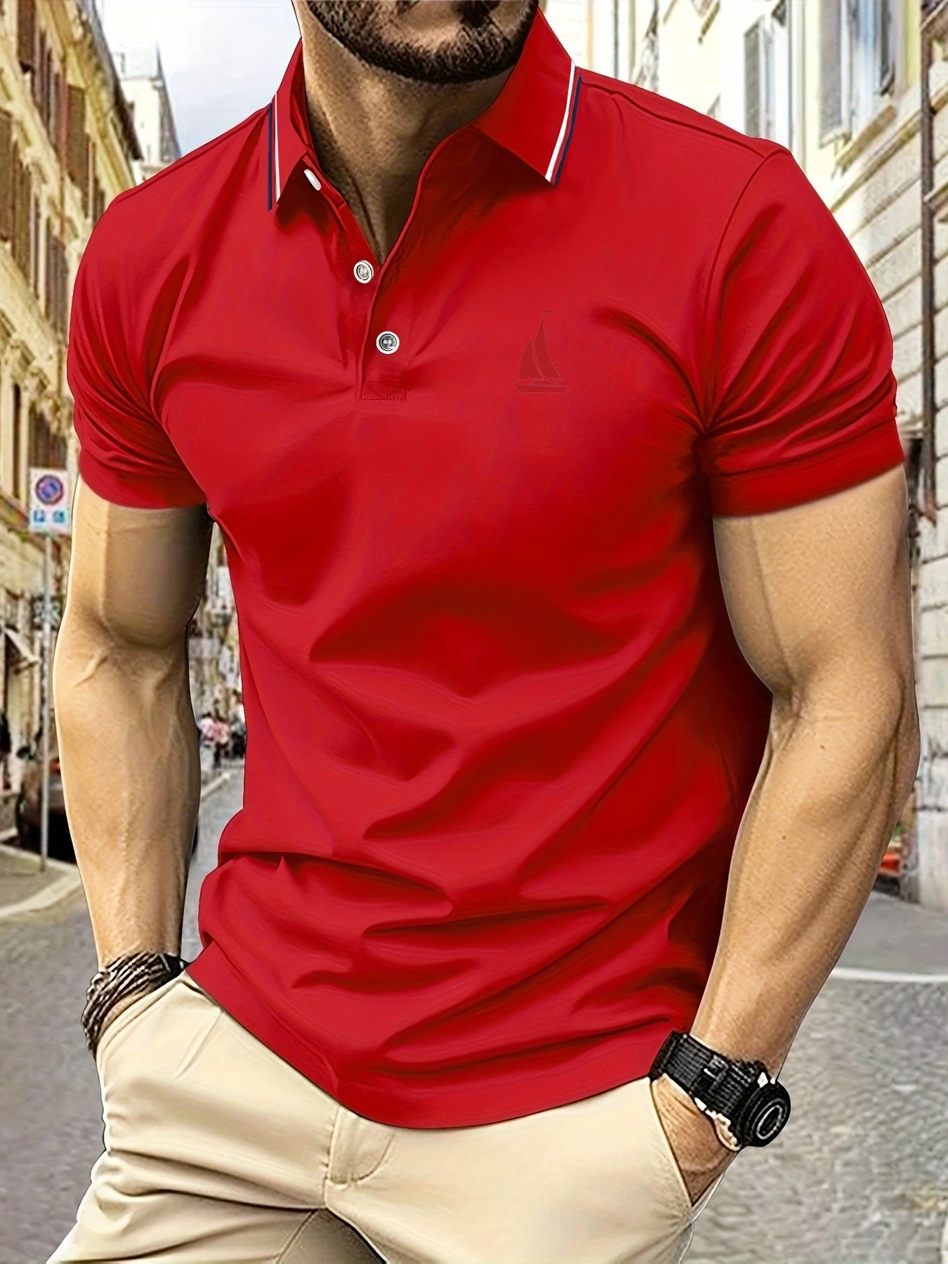 2025 New Men's Polo Shirt Sailboat Print Summer Lapel Stripes Men Short Sleeve Casual Breathable Light Luxury Cool T-Shirt image 5