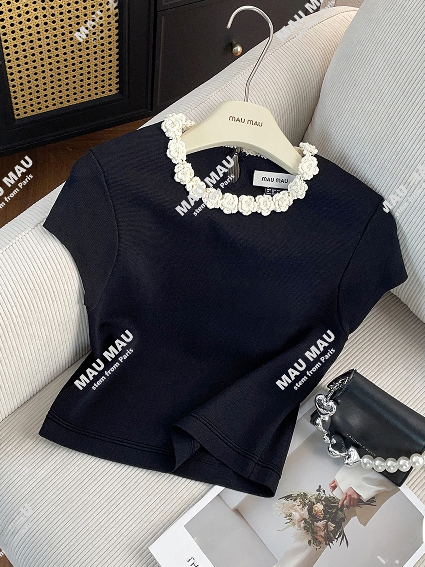 

High-End Summer Knitted Sweater Hook Embroidery Small Fraance Sle Women's Faion Top Quali Chinese Brand Regular Fit