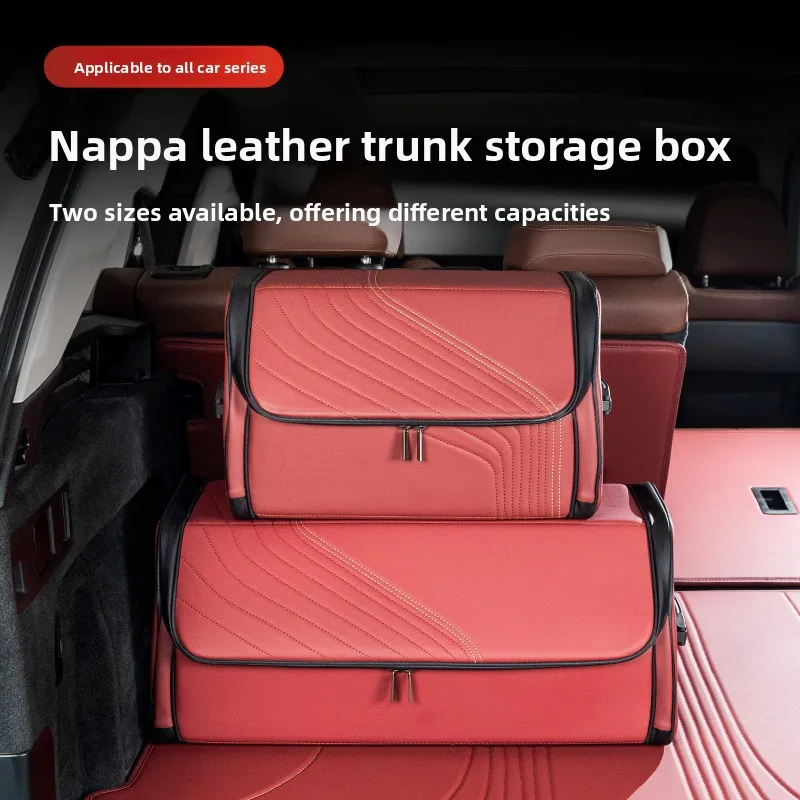 

Car Trunk Organizer Box Luxury Foldable Trunk Organizers For All Cars Nappa Leather Sturdy Handle Tidying Storage Bag