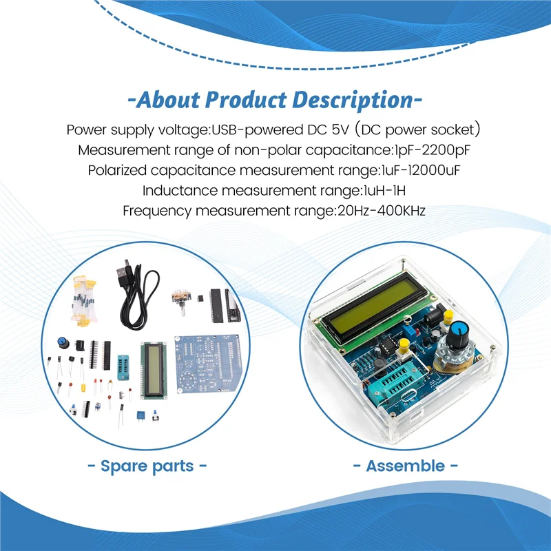 

PZHI-DC5V ЖК-измеритель частоты USB-тестер транзисторов DIY наборы цифровой прибор для измерения индуктивности и емкости
