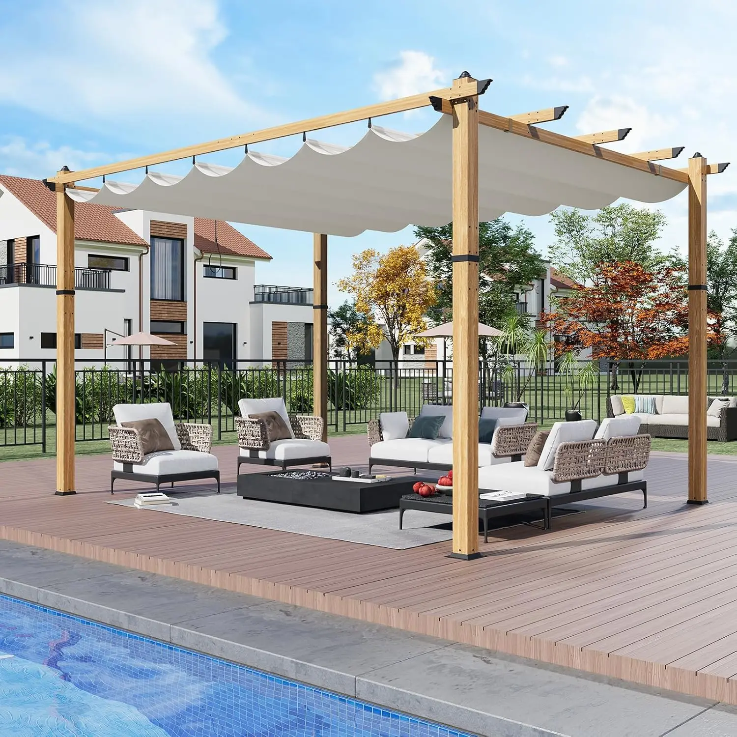 

10'x13' Outdoor Pergola Retractable Canopy Aluminum Pergolas with Sun Shade Shelter for Patios Gardens Grape Trellis Decks Porch