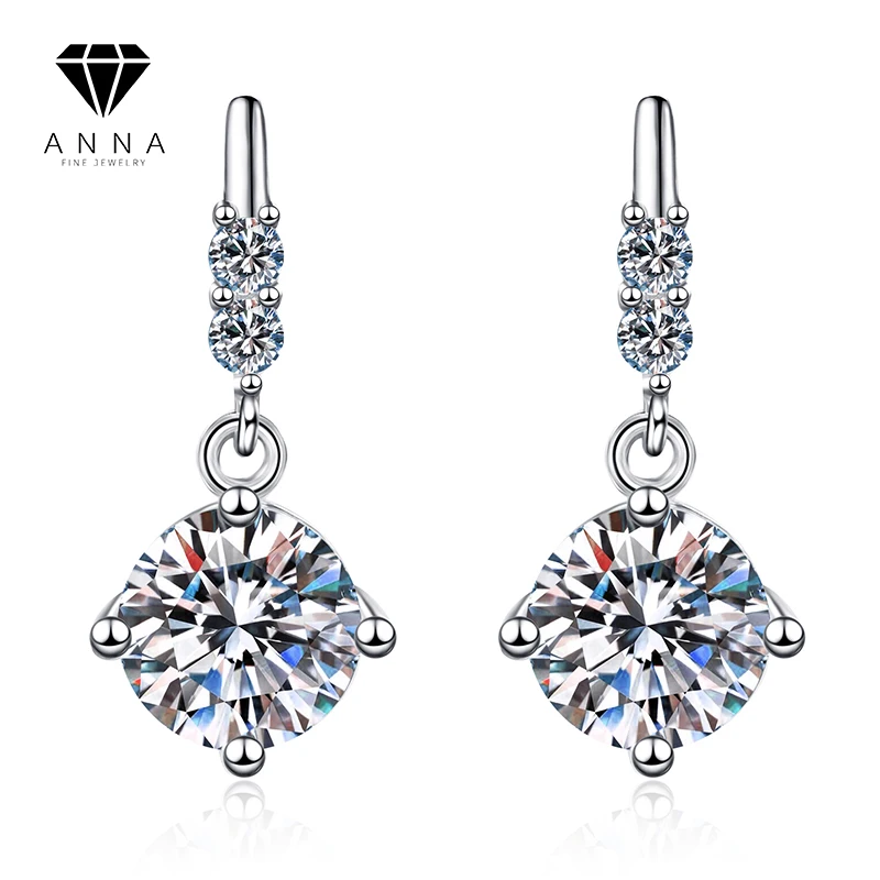 

New Moissanite Diamond Drop Earrings for Women 2 Carat Lab Diamond Platinum Plated 100% 925 Sterling Silver Wedding Fine Jewelry