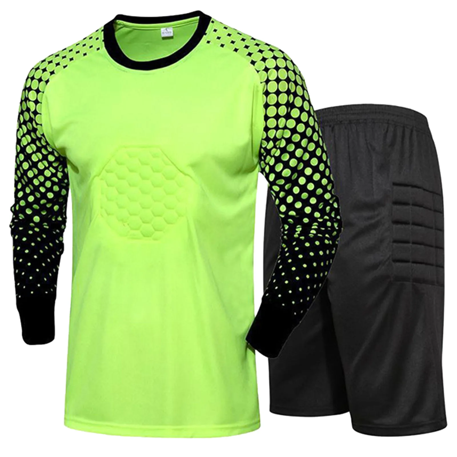 Men Soccer Goalkeeper Uniform Outfits Football Goalie Jerseys Long Sleeve T-Shirt Padded Protective Shorts Pants Sports Set